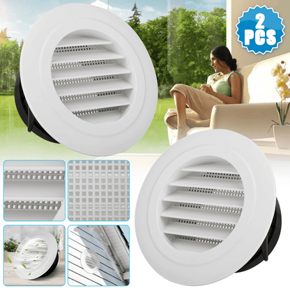 2 PCS Round Air Soffit Vents Oblique Louver Grille Cover with Fly Screen, ABS Plastic Ventilation Duct Cover for Kitchen