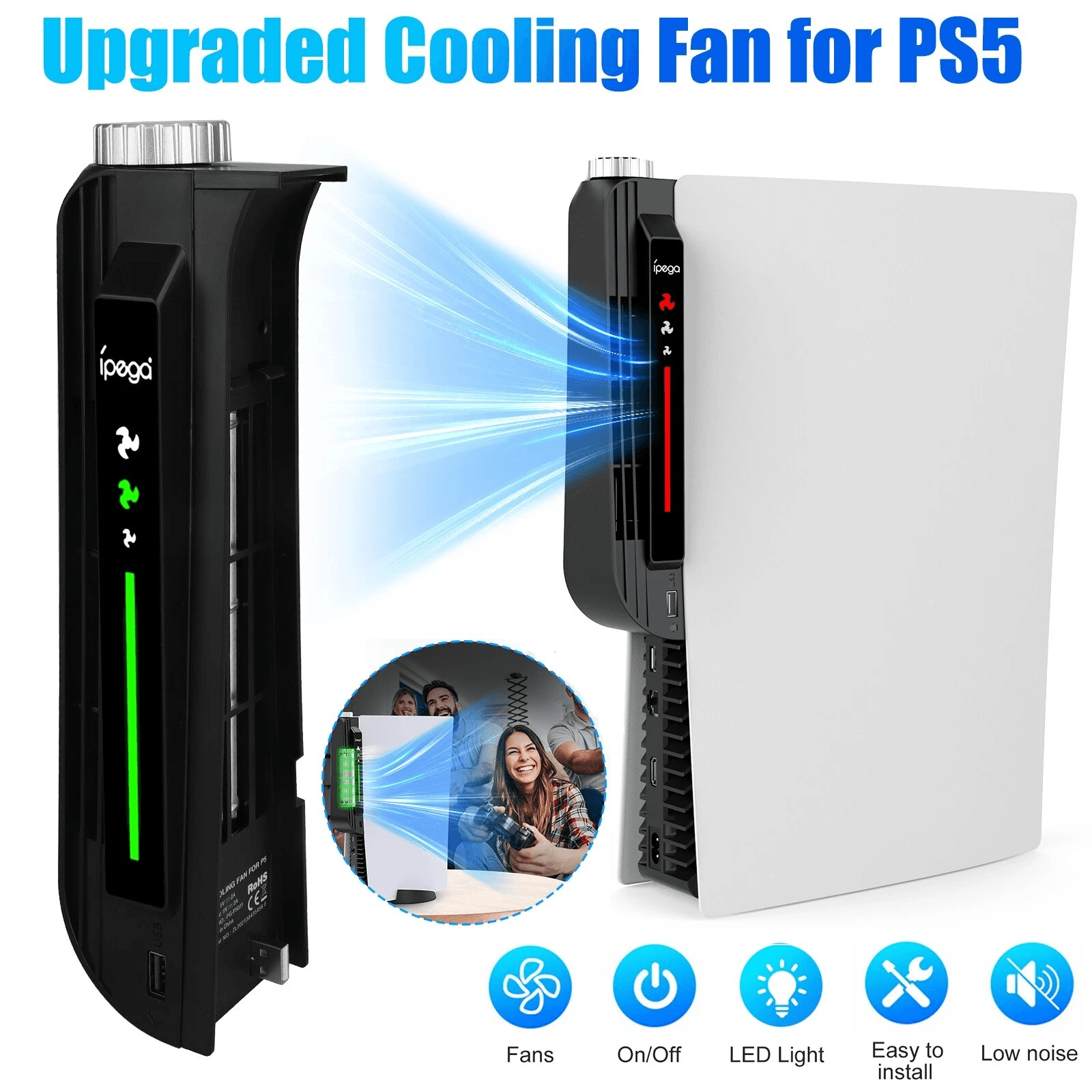 Adjustable Cooling Fan with USB Port, Powerful Accessories for PlayStation Console Cooler System with Speed Settings