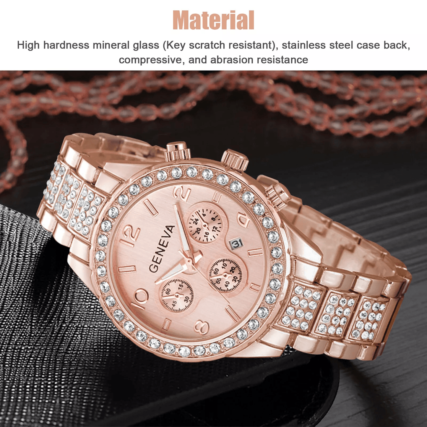 Waterproof Luxury Womens Watch Classic Stainless Steel Quartz Crystal Dial 1