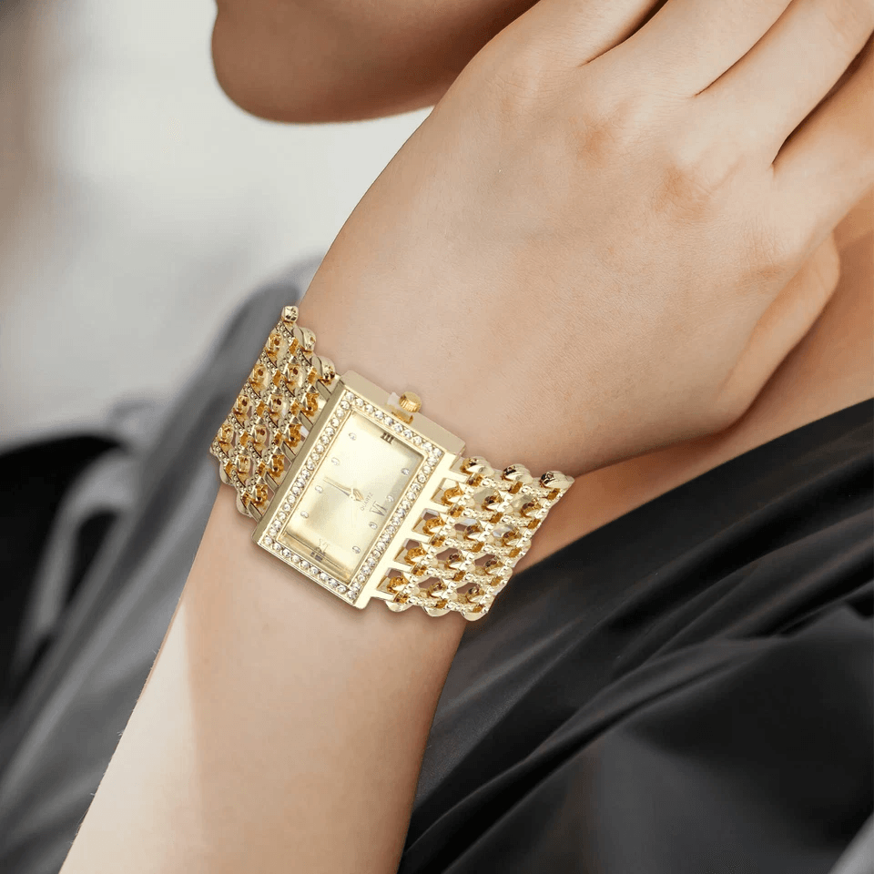 Luxury Womens Silver Gold Bracelet Watch Fashion Waterproof Wrist Watch With Rhinestones Elegant Gi