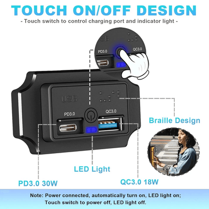 Car USB PD Socket Charger Adapter With Touch Switch  Braille 1