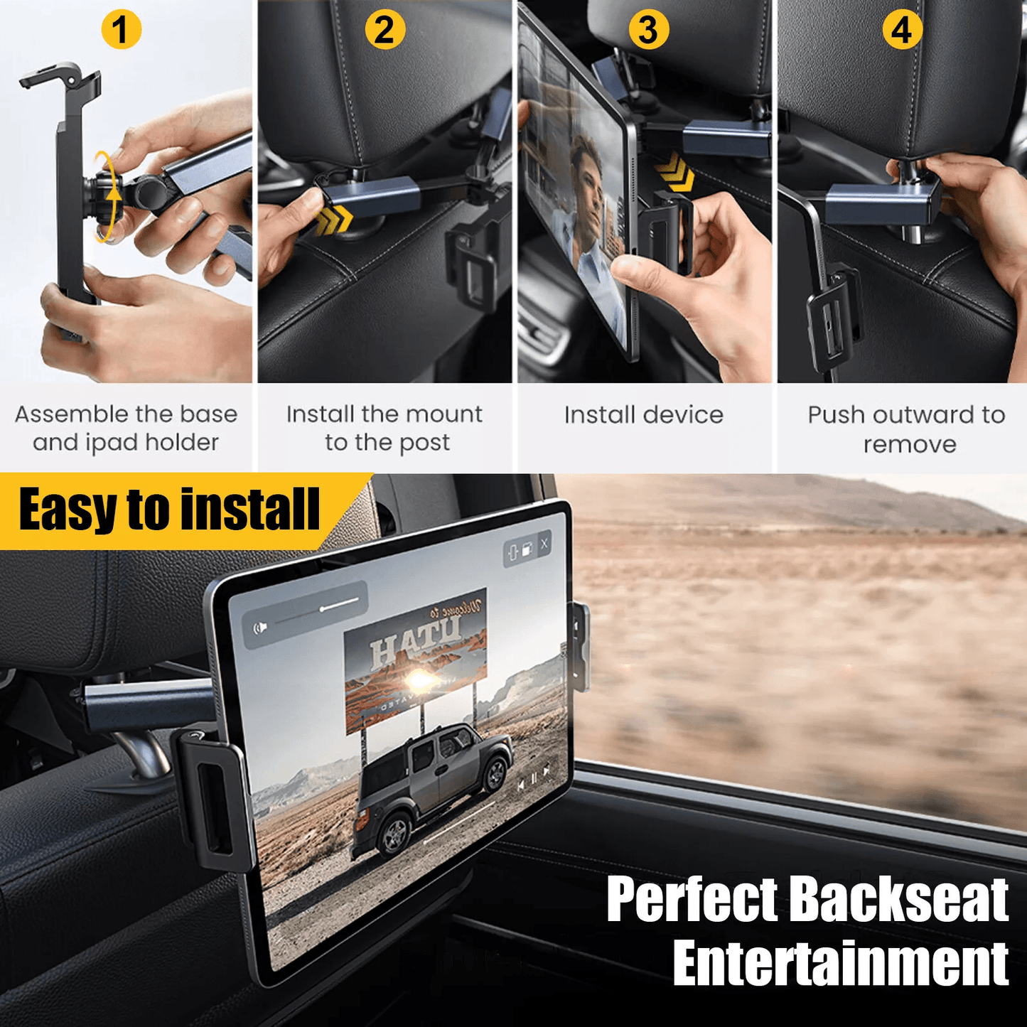 Adjustable Car Headrest Back Seat Mount Holder For Tablet  IPhone 360 Rotation 3