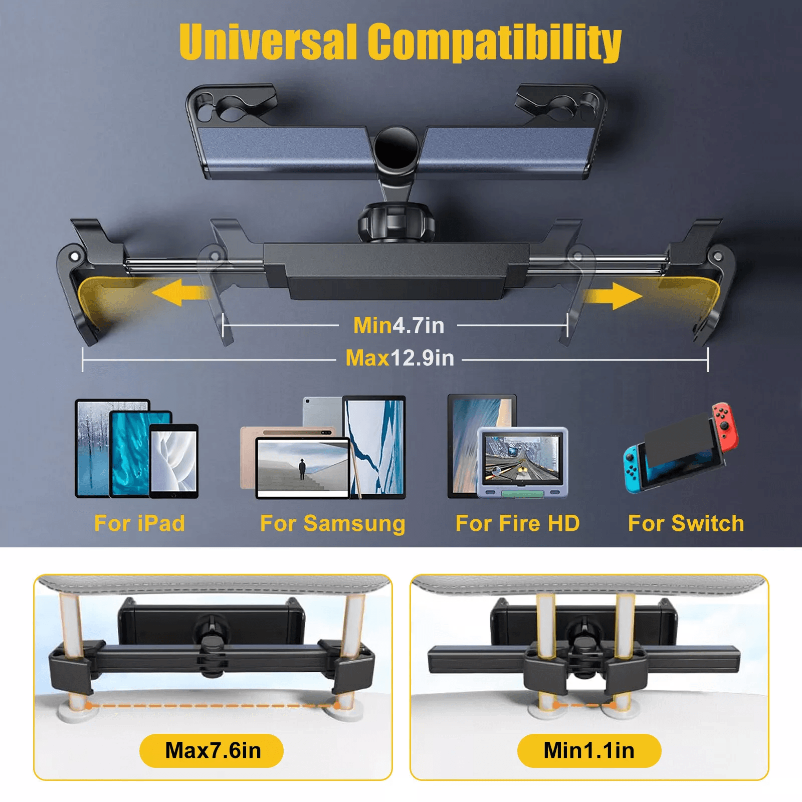 Adjustable Car Headrest Back Seat Mount Holder For Tablet  IPhone 360 Rotation 4