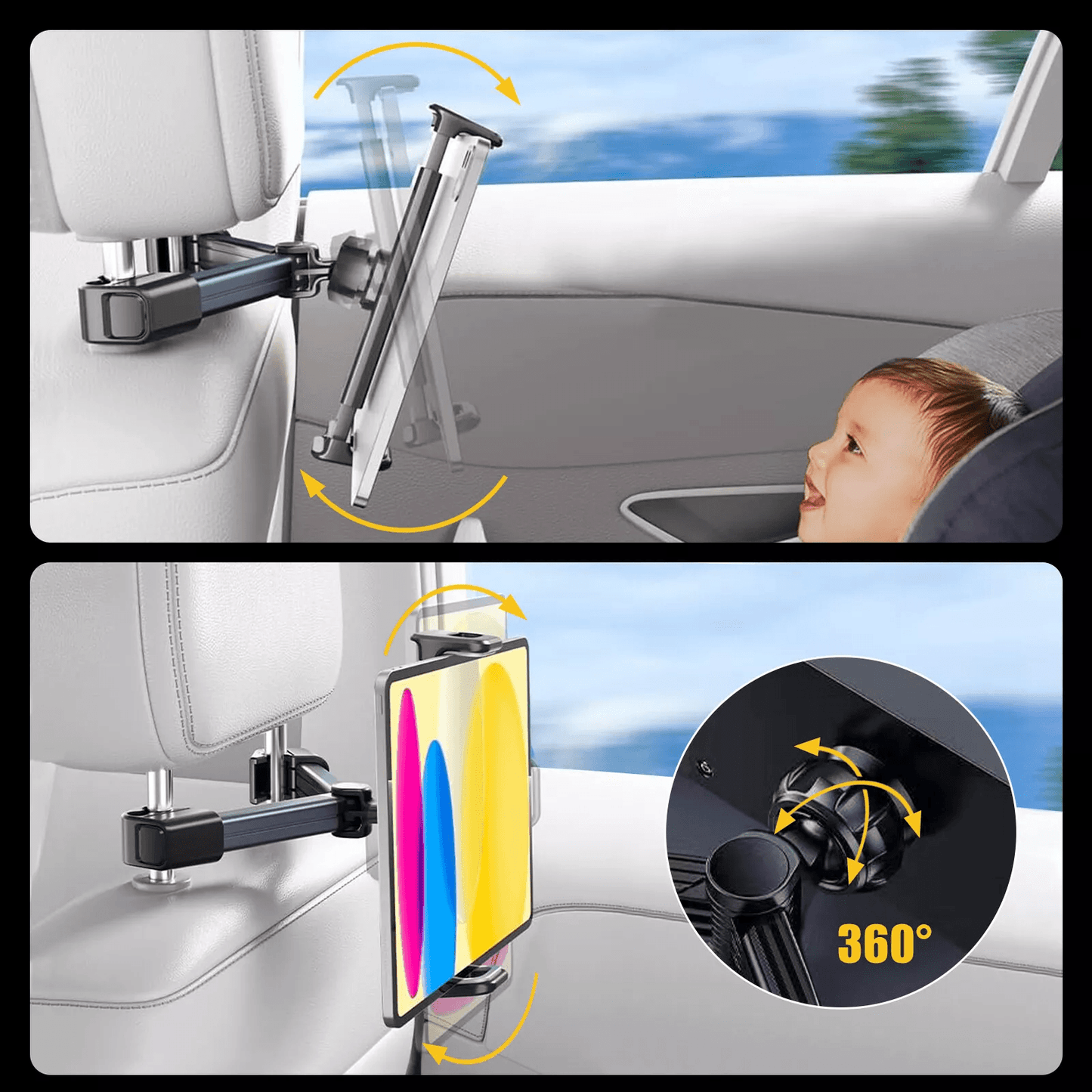 Adjustable Car Headrest Back Seat Mount Holder For Tablet  IPhone 360 Rotation 5