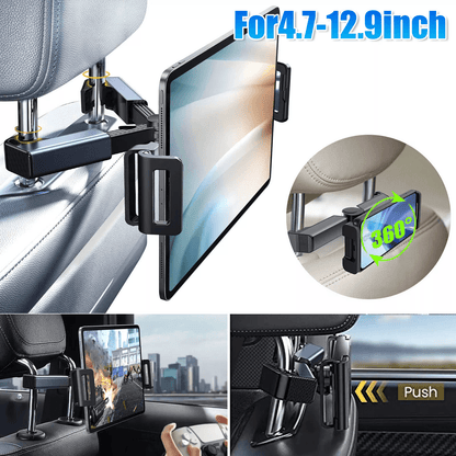 Adjustable Car Headrest Back Seat Mount Holder for Tablet & iPhone, 360° Rotation