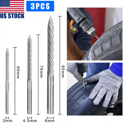Tire Repair Carbide Burr Drill Bit Cutter, Tyre Patch Plug Tool Kit for Efficient Tire Puncture Fix and Rubber Removal