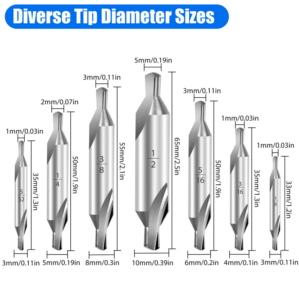Center Drill Countersink Pilot Bits Set HSS Metalworking Drill Bit Kit 3