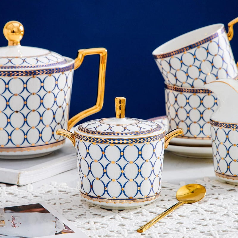 15 Pieces Porcelain Tea Service Set for 4, Bone China Coffee Tea Sets,Tea Cup Set with Teapot, Sugar Bowl, Creamer Pitcher