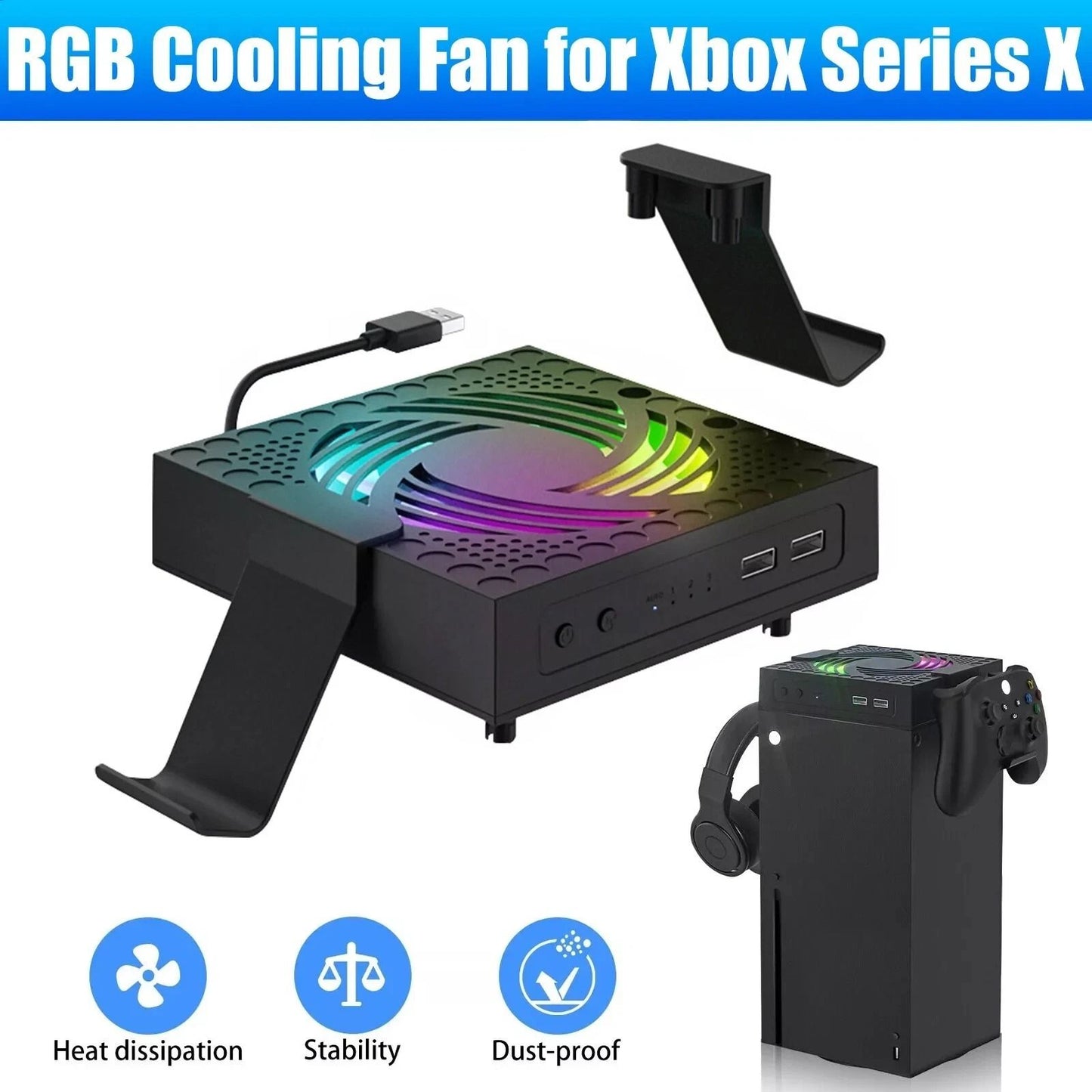 RGB Cooling Fan Stand For Xbox Series X Vertical Cooler With Heat Sink  Airflow Booster 6
