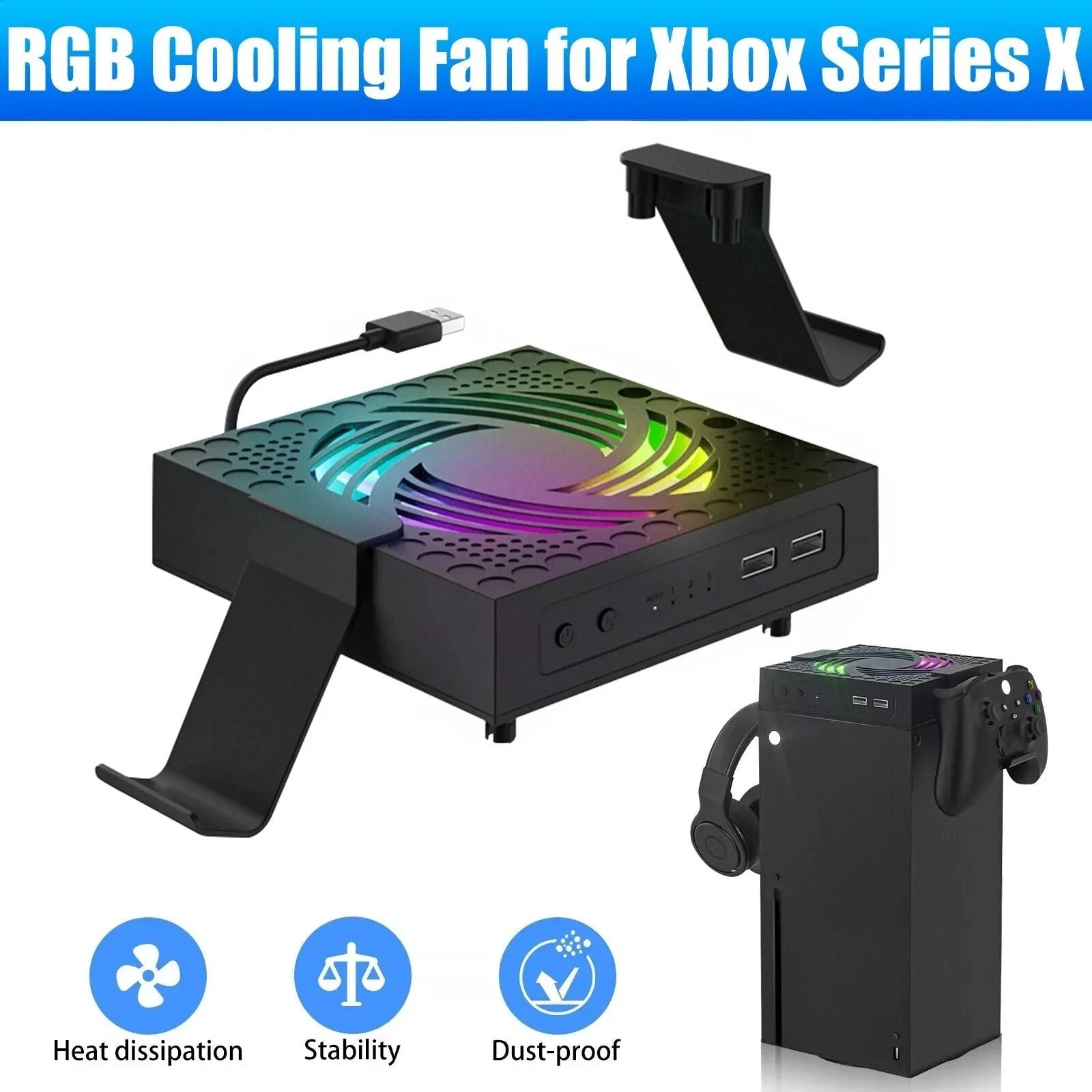 RGB Cooling Fan Stand For Xbox Series X Vertical Cooler With Heat Sink  Airflow Booster 6