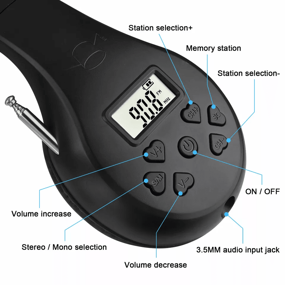 Foldable FM Radio Headphones With Stereo Bass Sound Portable Reception Headset With Noise Reduction 3