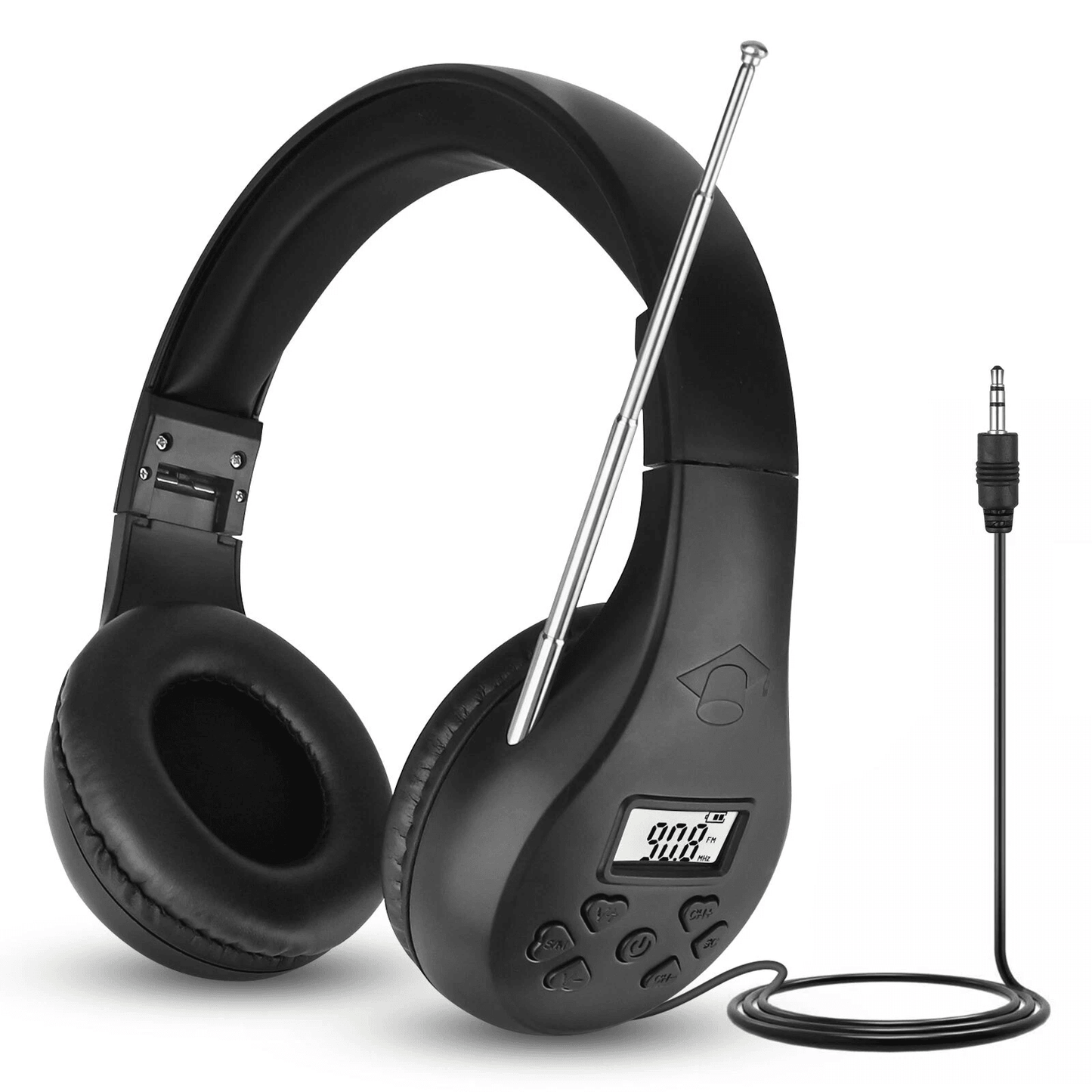 Foldable FM Radio Headphones with Stereo Bass Sound, Portable Reception Headset with Noise Reduction and AUX Support