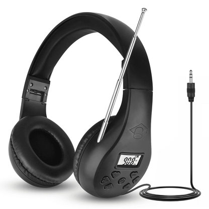 Foldable FM Radio Headphones with Stereo Bass Sound, Portable Reception Headset with Noise Reduction and AUX Support
