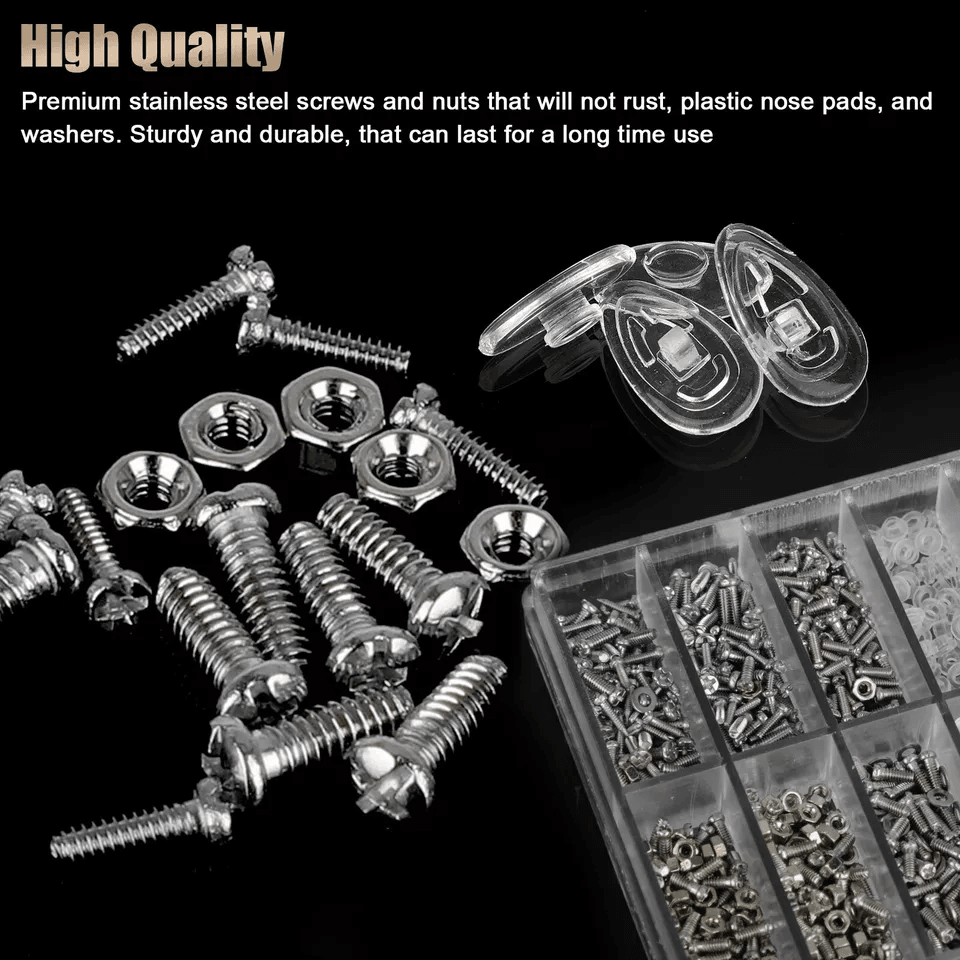 Eyeglass Screws And Nut Nose Pads Repair Kit 1000pcs Optical Repair Tool Kit With Screwdrivers Twee 2