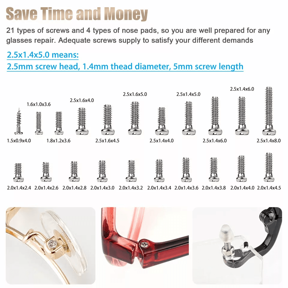 Eyeglass Screws And Nut Nose Pads Repair Kit 1000pcs Optical Repair Tool Kit With Screwdrivers Twee 1