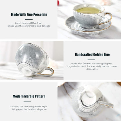Elegant Handcrafted Tea Set  21 Pcs Gray Marble Porcelain Set For Kids  Adults 4