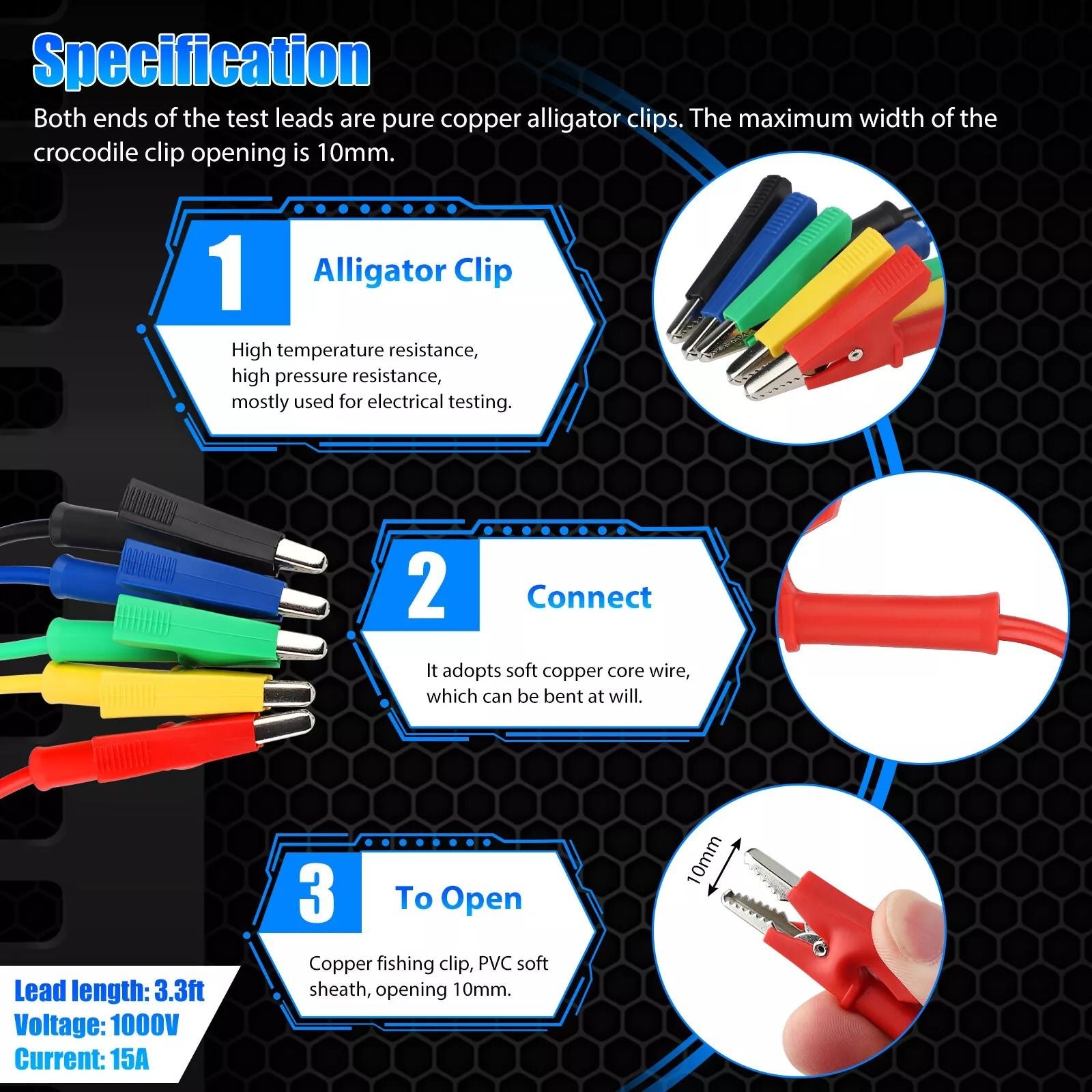 Alligator Clips Electrical Test Leads Set Durable Jumper Wires  Cables for Secure Connections 30V