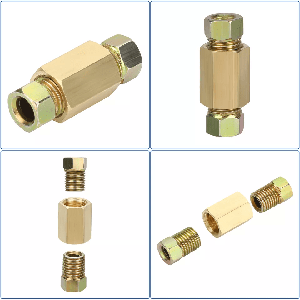 Brake Line Fittings  Brass Unions Set For Tubing Inverted Flare Nuts Compatible With Double Flare B 5