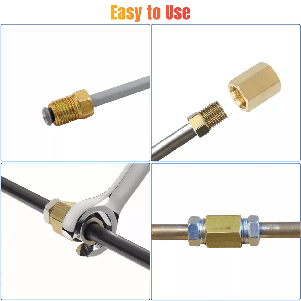Brake Line Fittings  Brass Unions Set For Tubing Inverted Flare Nuts Compatible With Double Flare B 6
