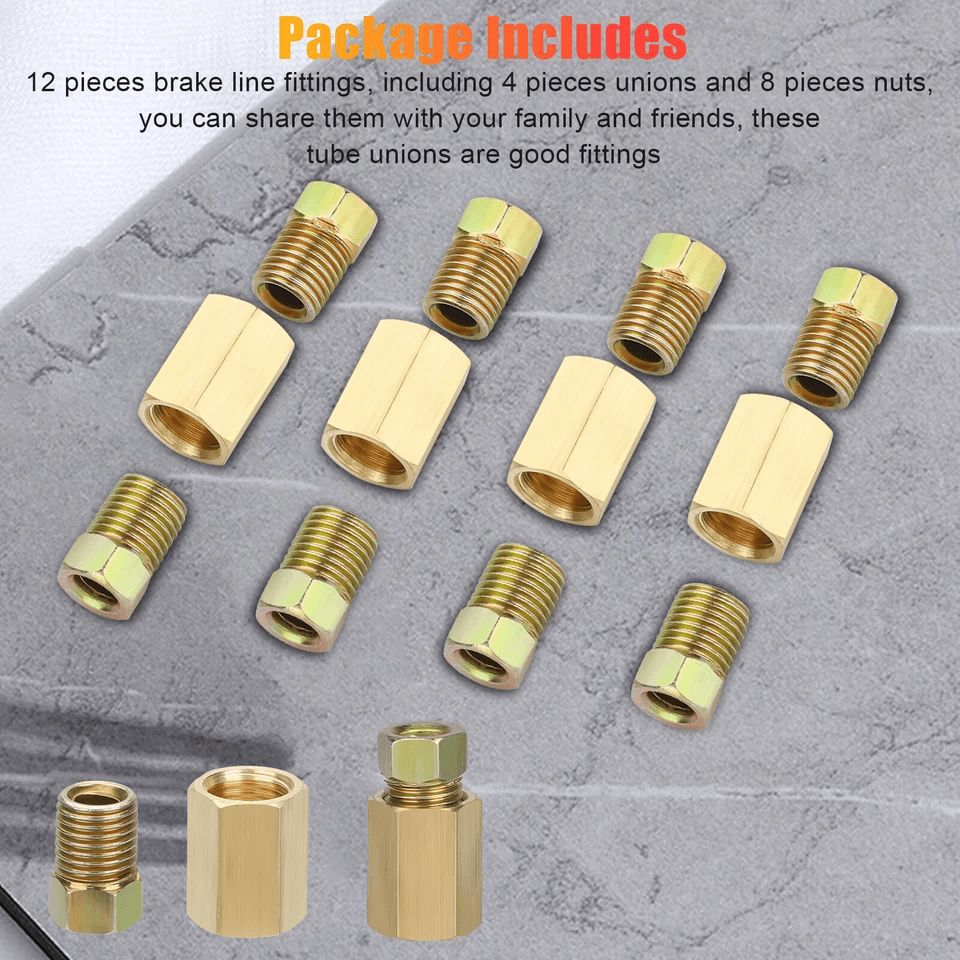 Brake Line Fittings  Brass Unions Set For Tubing Inverted Flare Nuts Compatible With Double Flare B 2