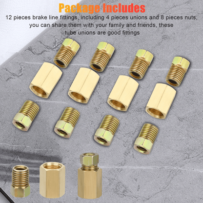 Brake Line Fittings  Brass Unions Set For Tubing Inverted Flare Nuts Compatible With Double Flare B 2