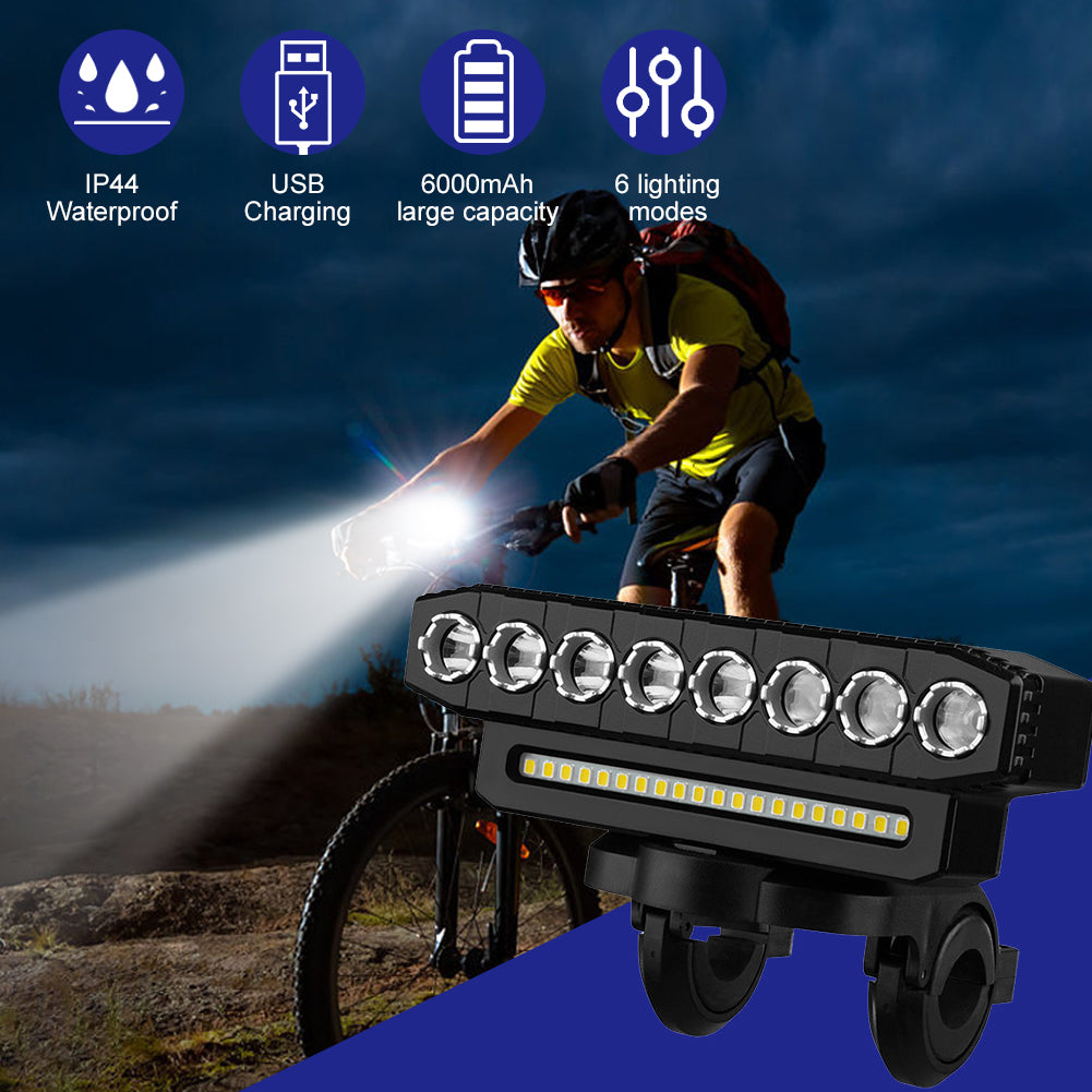 LED Bike Front Light 8 LED Bicycle Headlight USB Charging 6 Lighting Modes Driving Fog Lamp 2