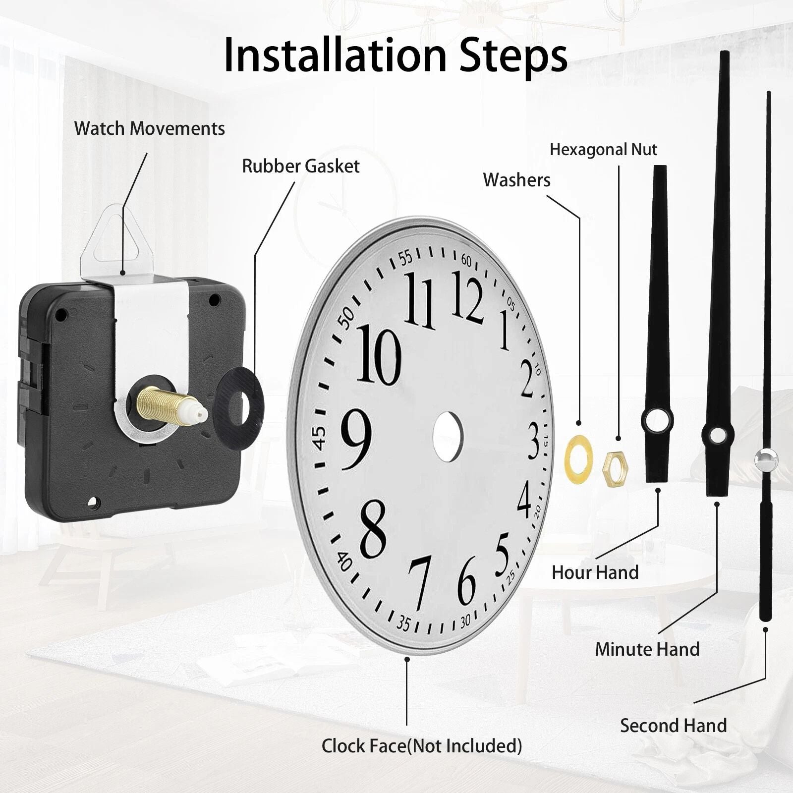 6Set Quartz Wall Clock Movement Mechanism DIY Kit With Replacement Hands  Repair Tool Kit 3