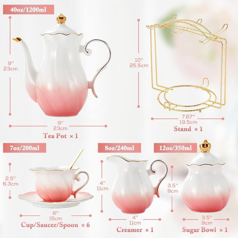 22Piece Porcelain Tea Set For 6  Luxury British Style Tea  Coffee Cups With Golden Trim 4