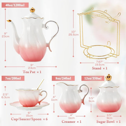 22Piece Porcelain Tea Set For 6  Luxury British Style Tea  Coffee Cups With Golden Trim 4