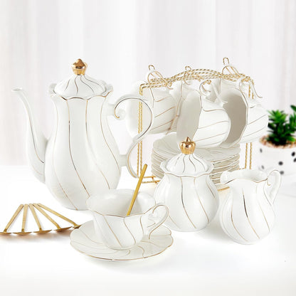 22Piece Porcelain Tea Set For 6  Luxury British Style Tea  Coffee Cups With Golden Trim 7
