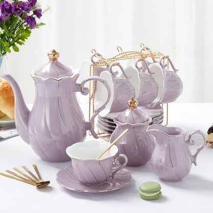 22Piece Porcelain Tea Set For 6  Luxury British Style Tea  Coffee Cups With Golden Trim 8