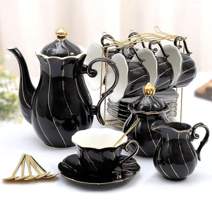22Piece Porcelain Tea Set For 6  Luxury British Style Tea  Coffee Cups With Golden Trim 9