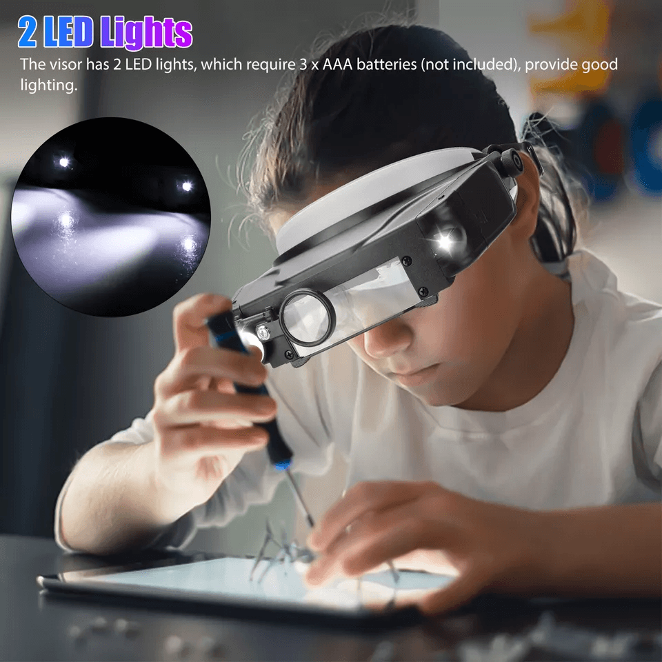 LED Head Magnifying Glass With Adjustable Headband Visor Magnifier For Reading Sewing Electronics R 3