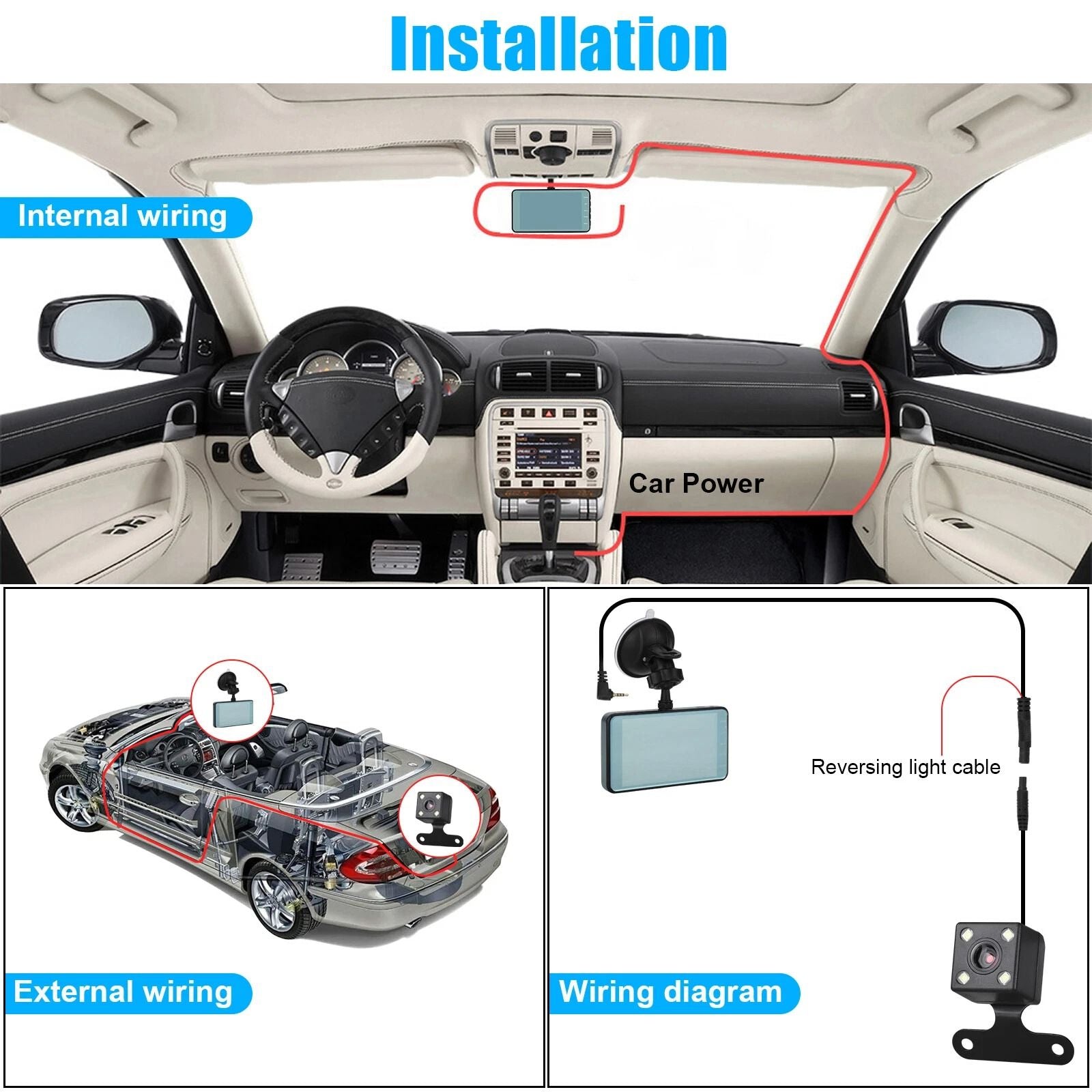 HD 1080P Dual Lens Dash Cam Front  Rear Car DVR Camera with GSensor Night Vision Loop Recording