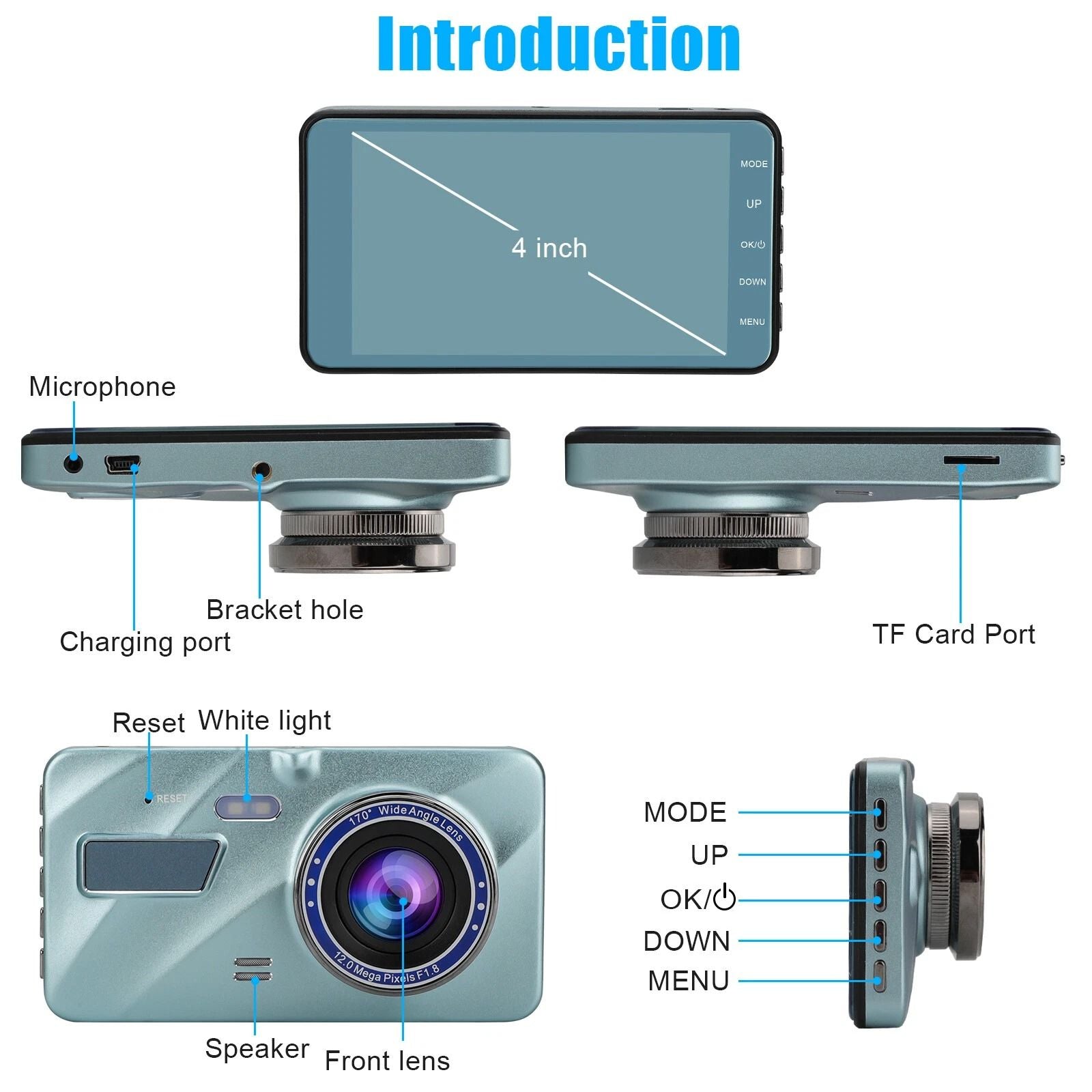 HD 1080P Dual Lens Dash Cam Front  Rear Car DVR Camera with GSensor Night Vision Loop Recording