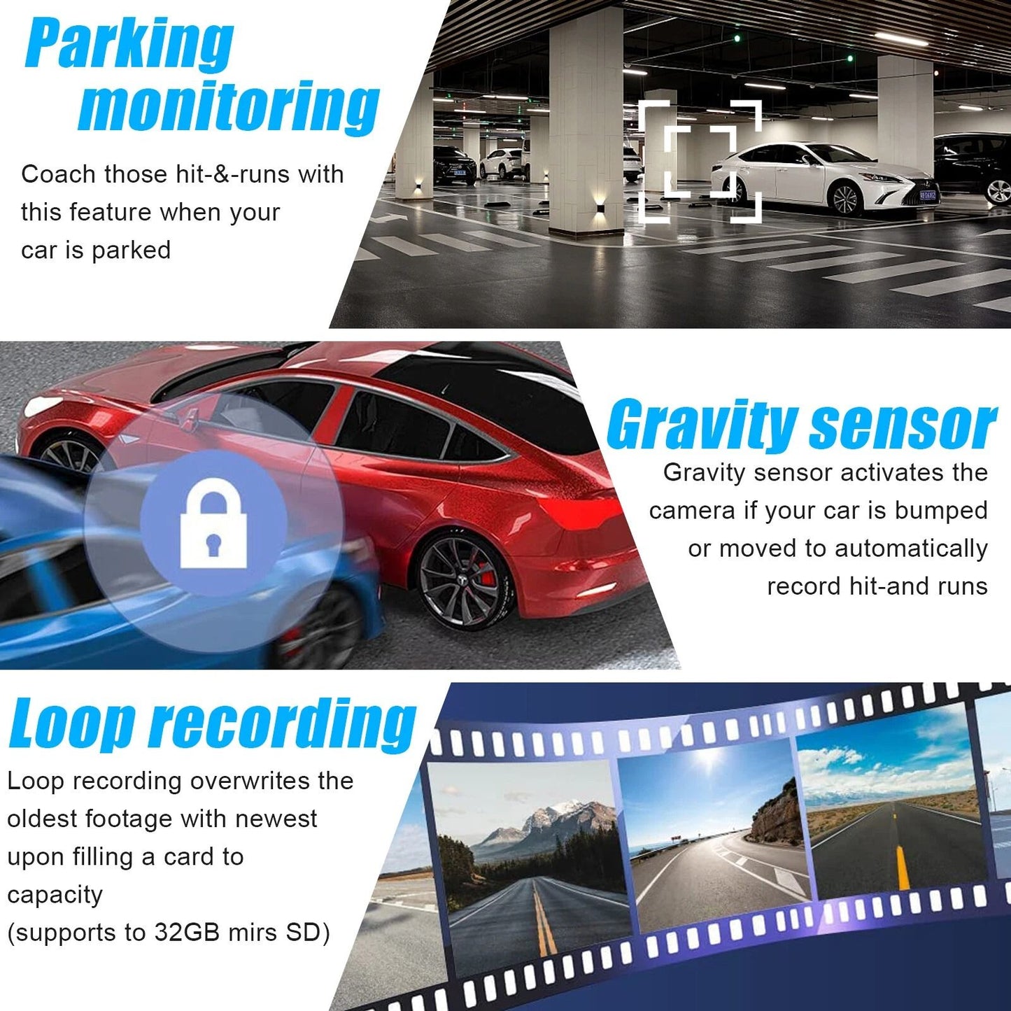 HD 1080P Dual Lens Dash Cam Front  Rear Car DVR Camera with GSensor Night Vision Loop Recording