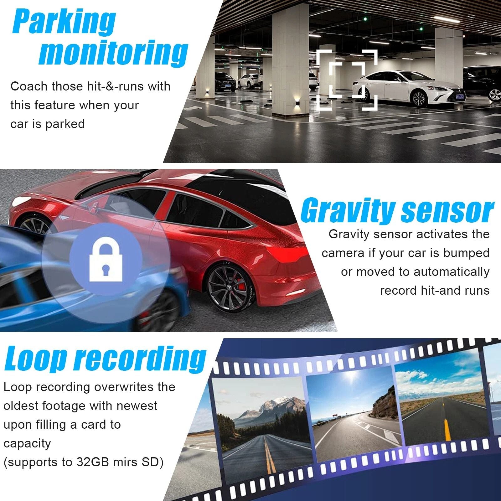 HD 1080P Dual Lens Dash Cam Front  Rear Car DVR Camera with GSensor Night Vision Loop Recording