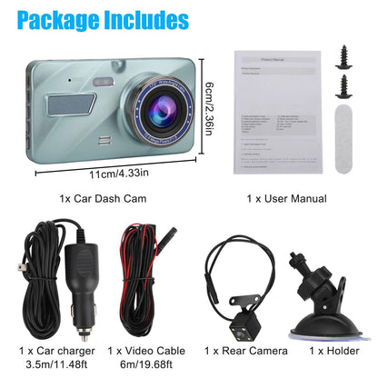 HD 1080P Dual Lens Dash Cam Front  Rear Car DVR Camera with GSensor Night Vision Loop Recording