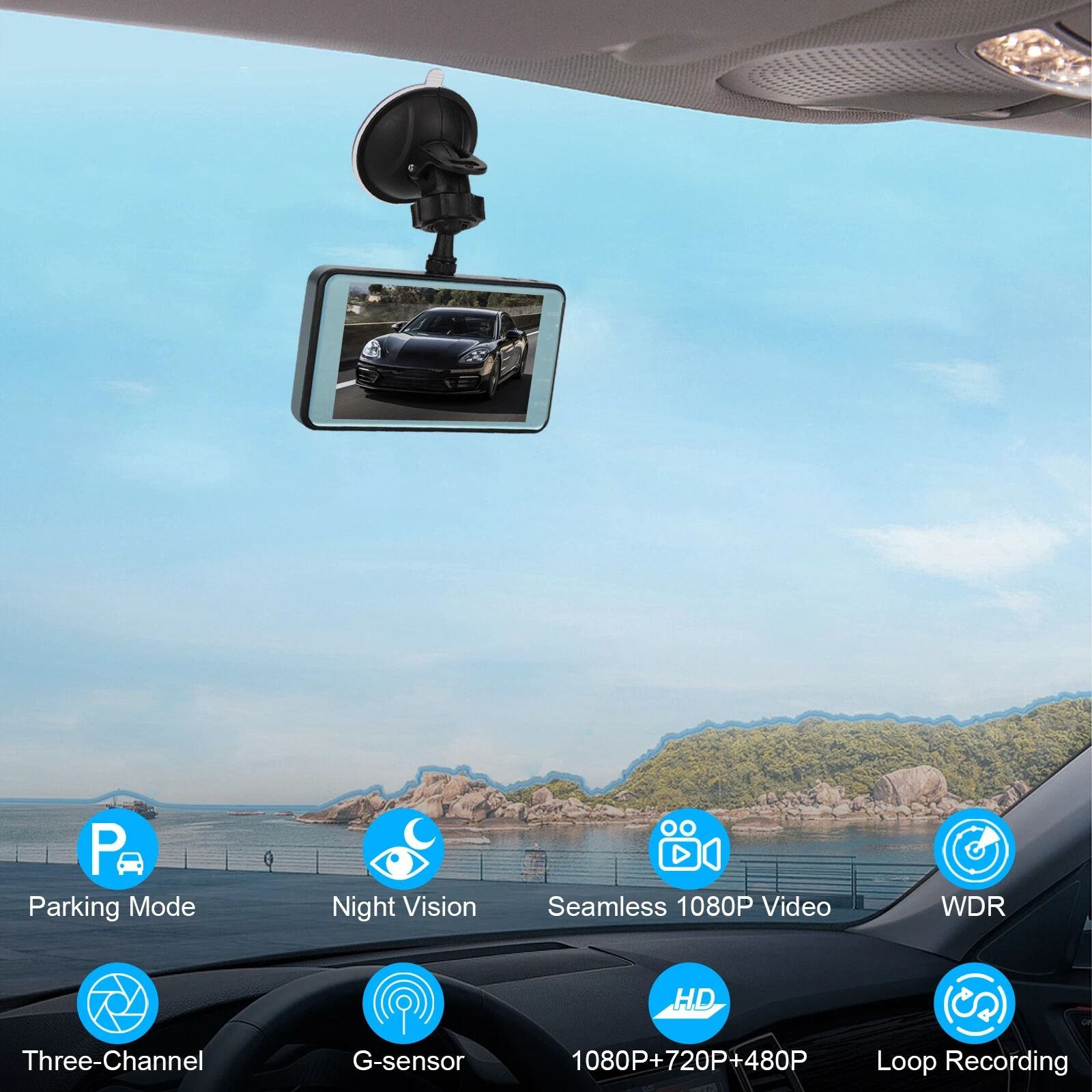 HD 1080P Dual Lens Dash Cam Front  Rear Car DVR Camera with GSensor Night Vision Loop Recording