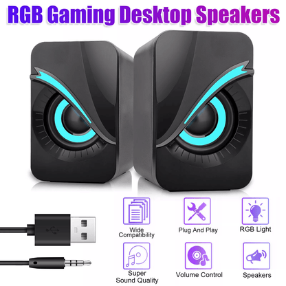 RGB LED Stereo Bass Sound Computer Speakers System USB Wired for Desktop PC Laptop