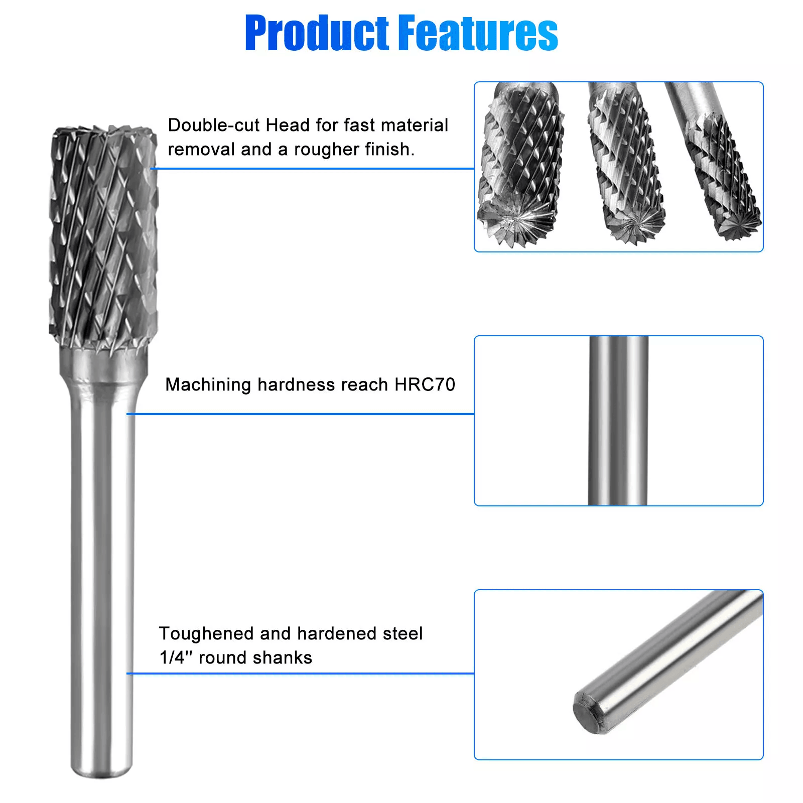 Shank Double Cut Tungsten Steel Carbide Rotary Burr Die Grinder Bits For Fast Material Removal And  2