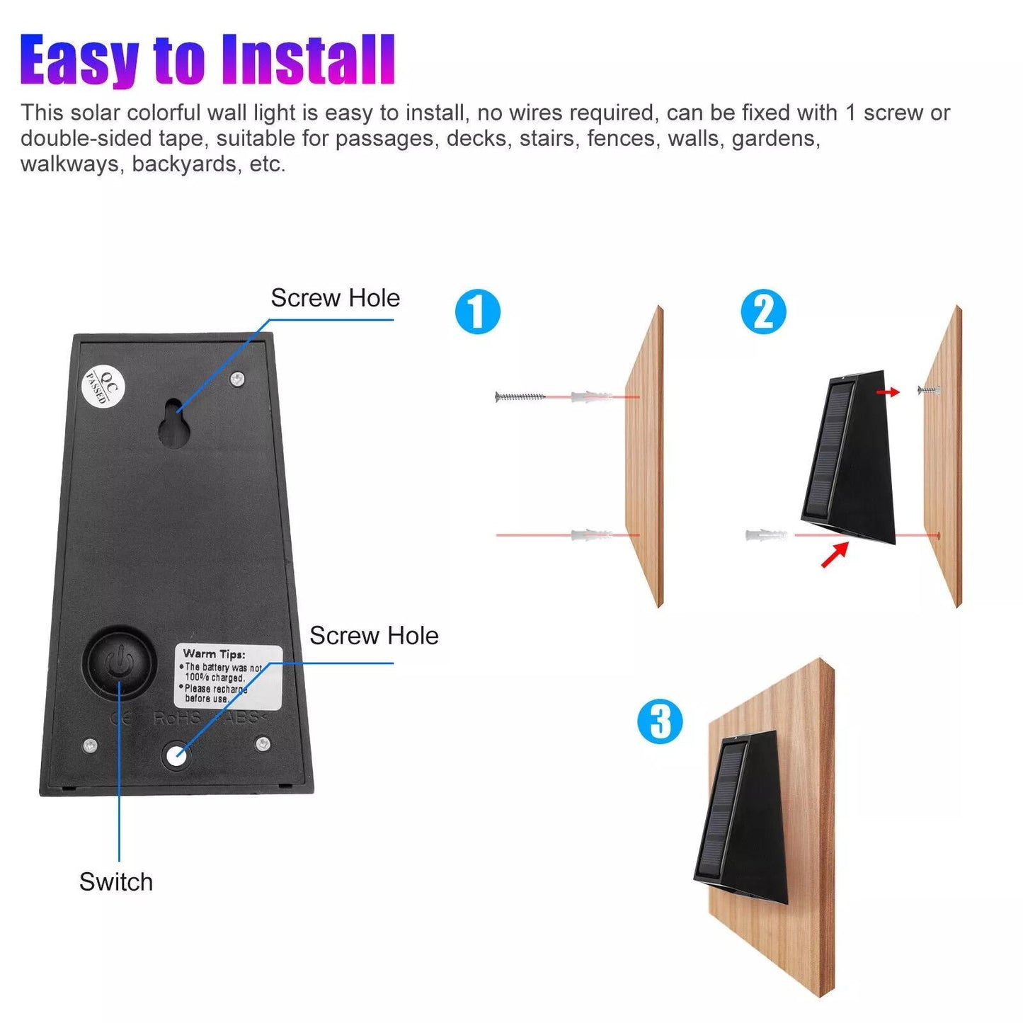Solar Colorful Wall Light RGB 7Color Changing Waterproof Yard  Garden Lamp For Stairs Fences Patio 9