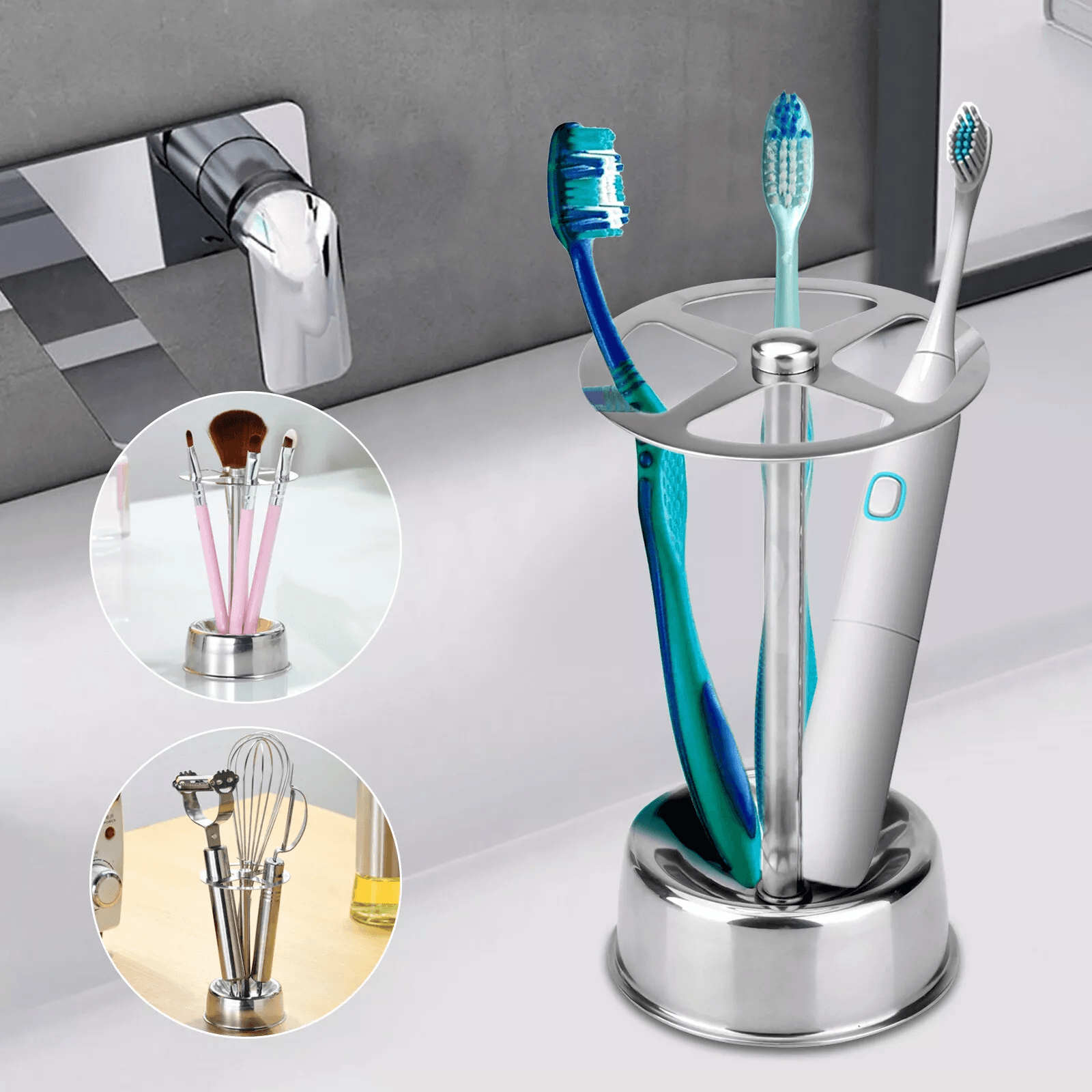 Stainless Steel Toothbrush Holder Stand Rack for Bathroom & Kitchen