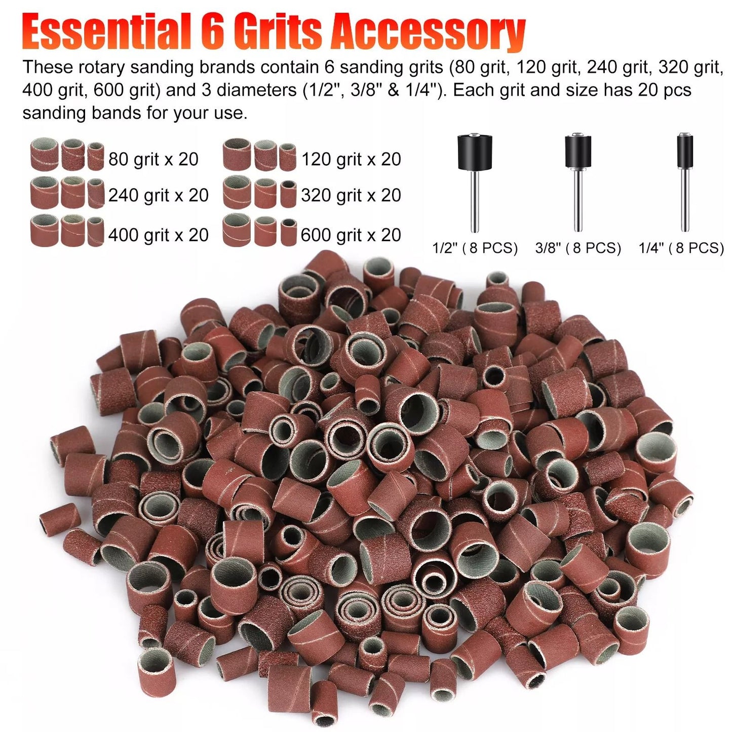 384Pcs Sanding Drum Kit Nail Sander Drill Bit Set For Dremel  Rotary Tools 3