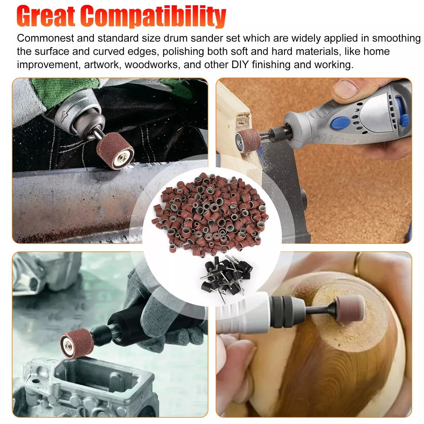 384Pcs Sanding Drum Kit Nail Sander Drill Bit Set For Dremel  Rotary Tools 4