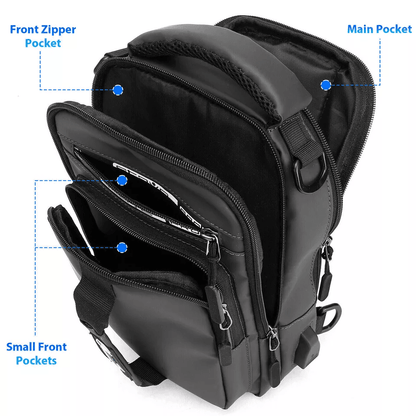 Mens Sling Crossbody Bag With USB Charging Port Waterproof AntiTheft Chest Pack Shoulder Backpack F 5