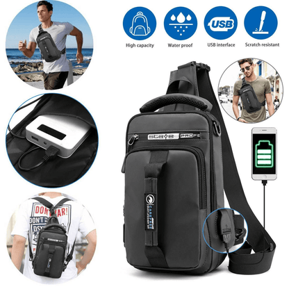 Men's Sling Crossbody Bag with USB Charging Port, Waterproof Anti-Theft Chest Pack, Shoulder Backpack for Travel, Work