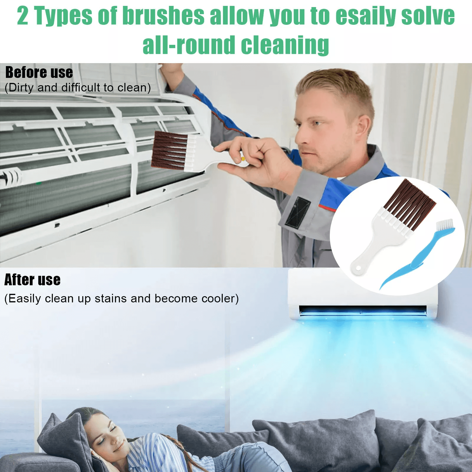 Air Conditioner Fin Cleaner Set Condenser Fin Comb  Straightener Cleaning Brush Tool Kit For AC Mai 2