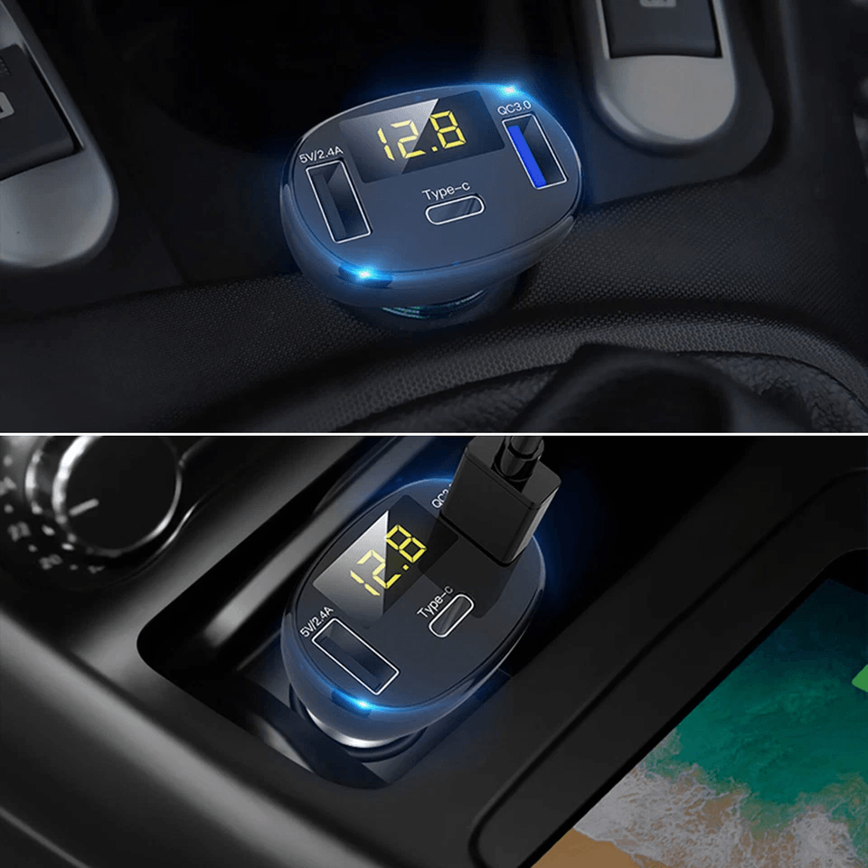 TypeC Safe Charger Adapter For Car USB Car Fast Charging Station With Digital Display Quick Charge  6