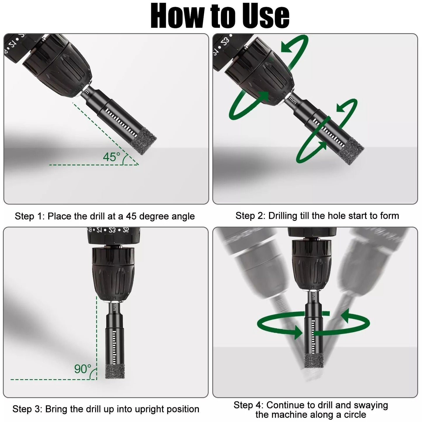 Diamond Hole Saw Set For Porcelain  Tile Vacuum Brazed Hex Shank Core Drill Bits DryWet Use 2